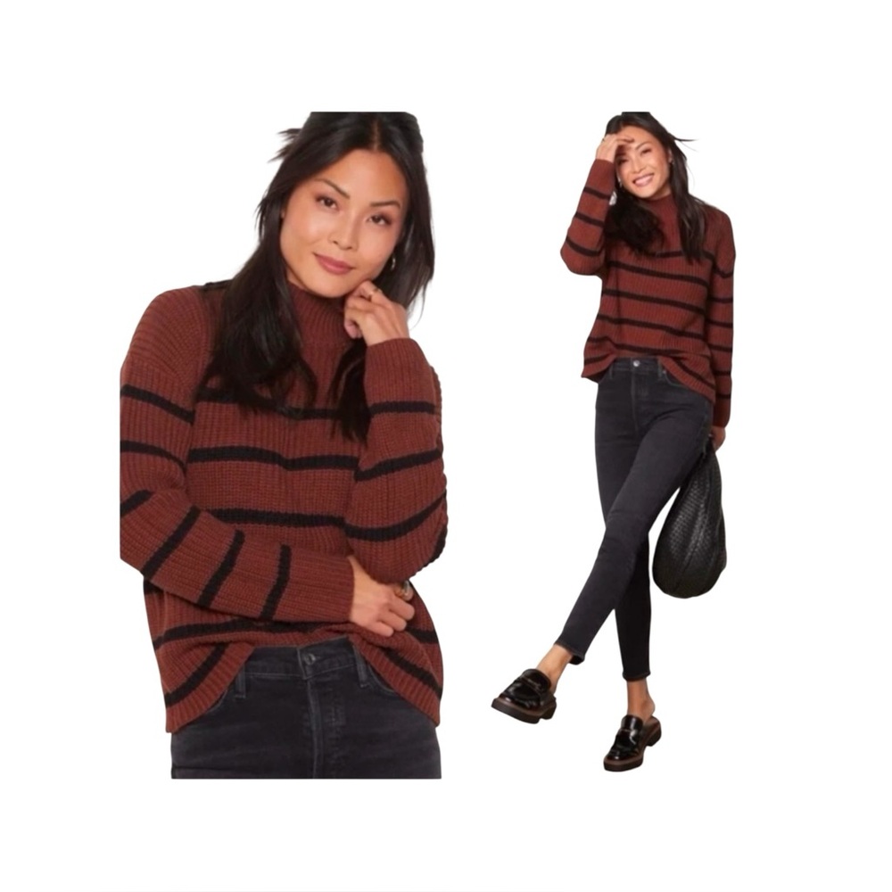 Everlane Riley Striped Mock Neck Chunky Sweater